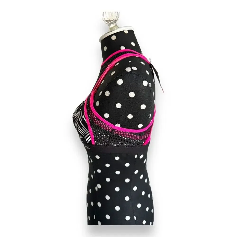 Victorias Secret VSX Mesh Sports Bra 32C Crisscross‎ Straps Black White Hot Pink